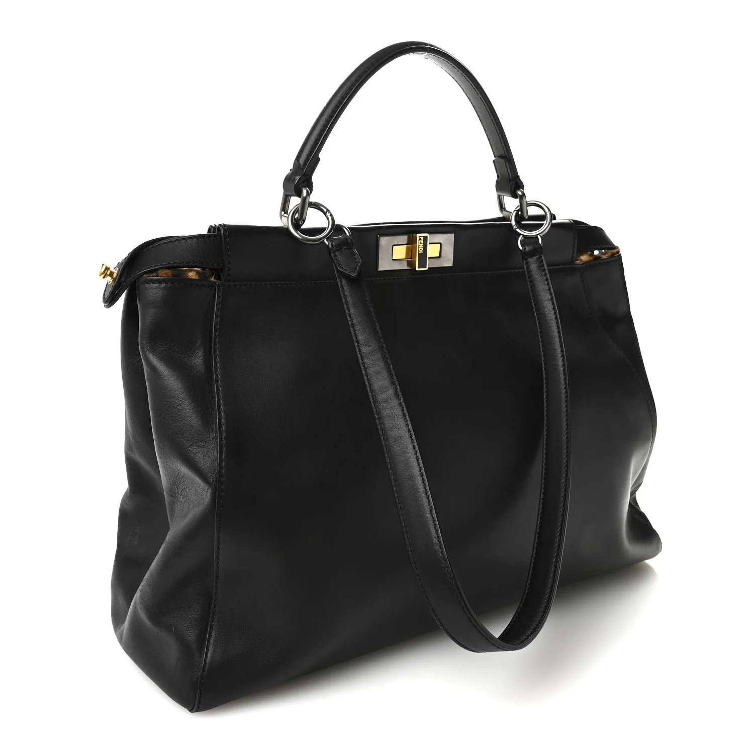Calfskin Calf Hair Leopard Print Large Peekaboo Iconic Satchel Black