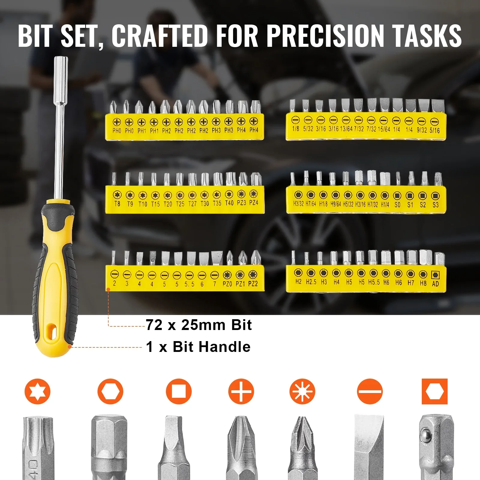 KFFKFF 207-Component Mechanics Tool Set and Socket Set, 1/4 3/8 1/2 Drive Sockets, SAE and Metric Mechanic Tool Set with Bits, Spanners, Ratchet Handle, Add-ons, and Hard Plastic Carrying Case