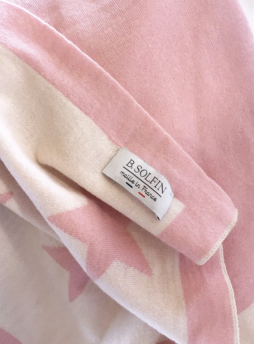 Plaid bébé étoiles 100% laine rose poudre