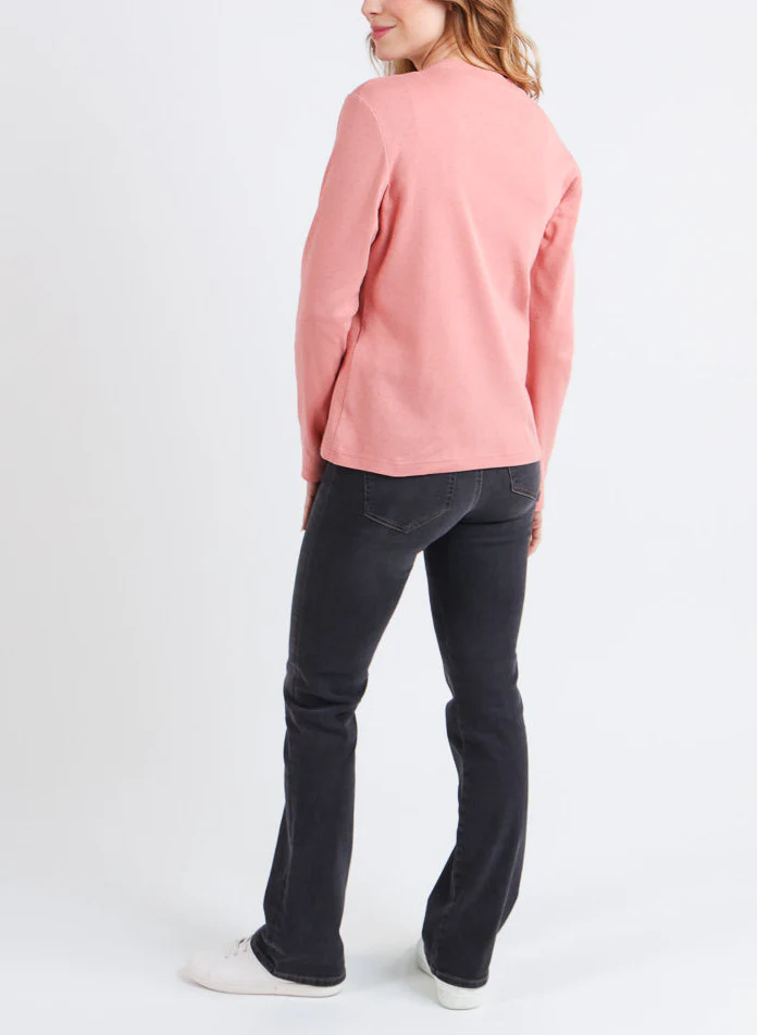 T-shirt femme col montant en coton rose