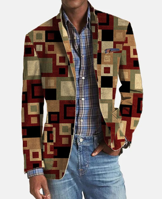 Blazer OK Fashion à motif géométrique et poches à bordures contrastées