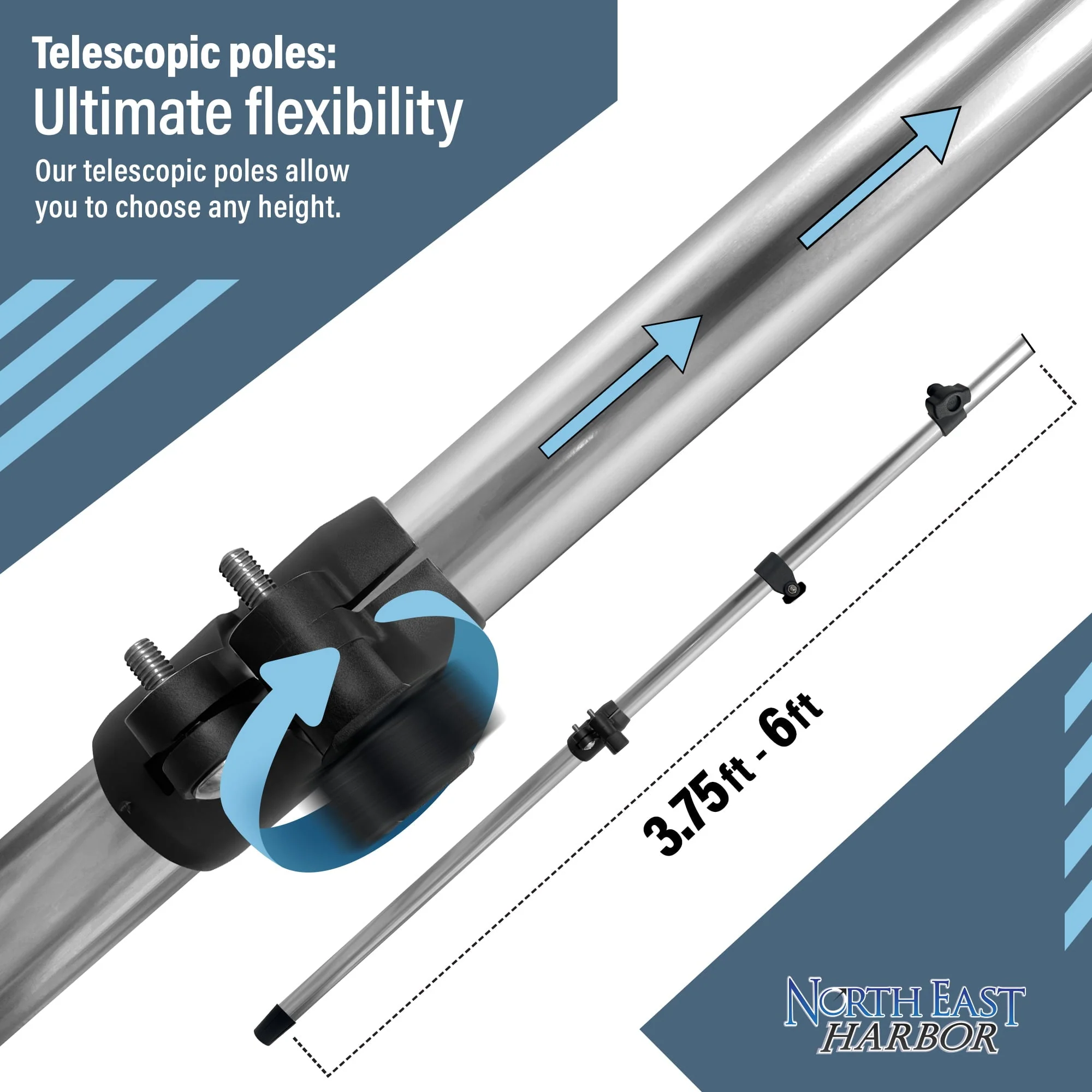 Universal T Top Extension Bimini Tops for Boats Sun Shade Kit, Boat Shade Hard Top Boat Cover Canopy Adjustable Poles, Marine 900D Canvas, Adjustable Height, 67"L x 67"W, (Blue) Image 7
