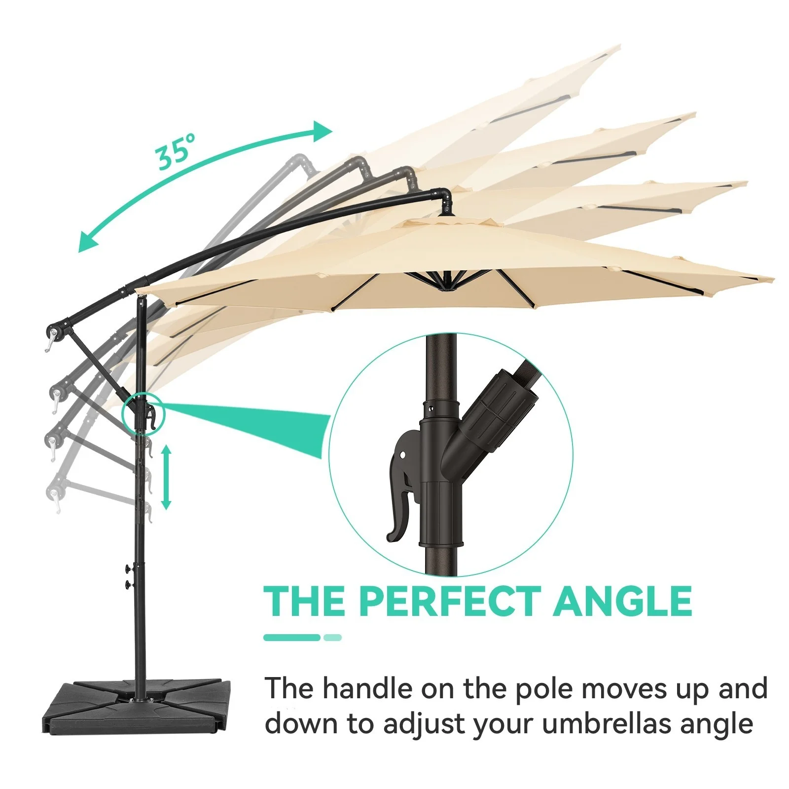 10ft Heavy Duty Patio Hanging Offset Cantilever Patio Umbrella W/ 4-Piece Base Included Included, Beige(Beige) - Image 10