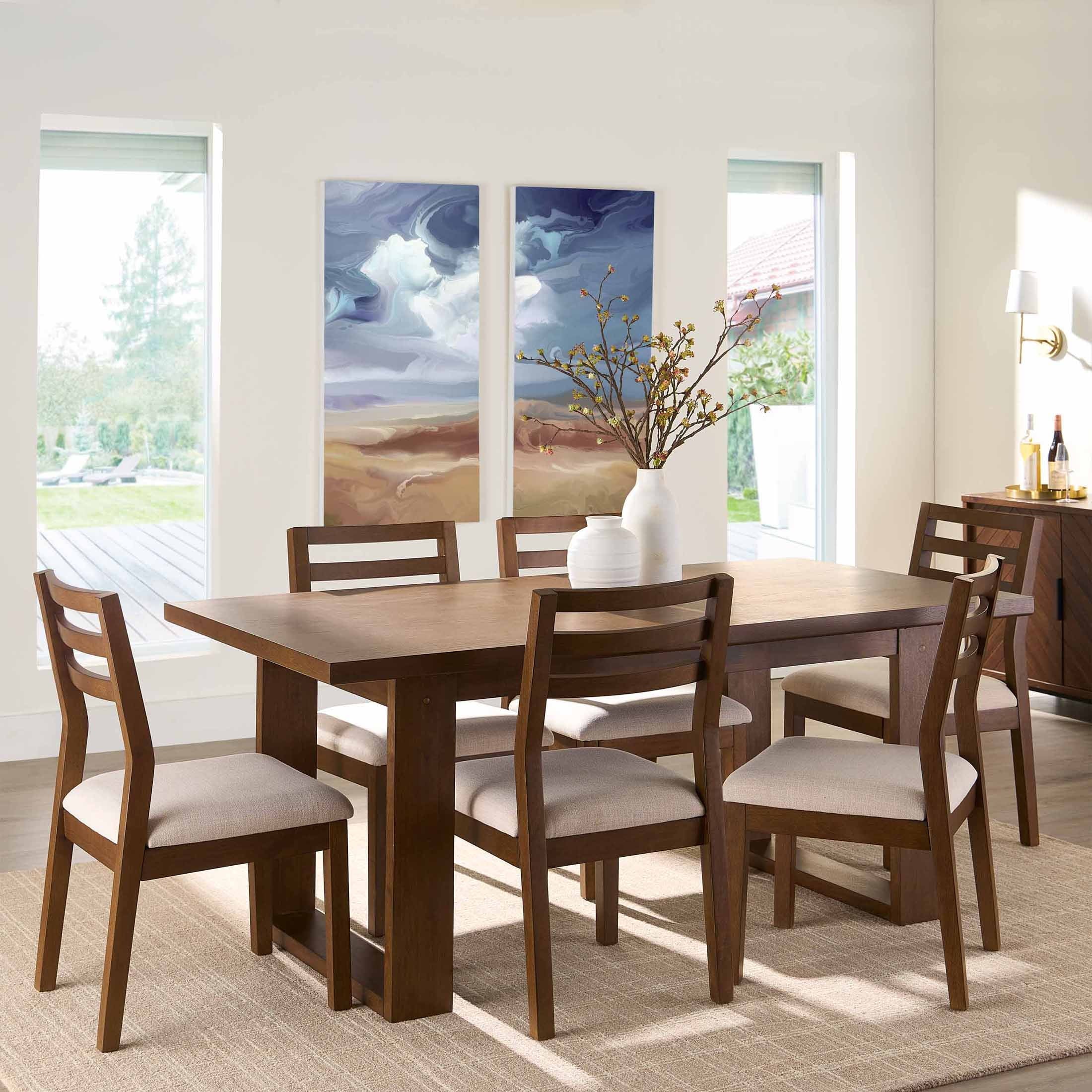 Better Homes & Gardens Ezra Collection Rectangular Double Pedestal Dining Table, 70 in, Walnut