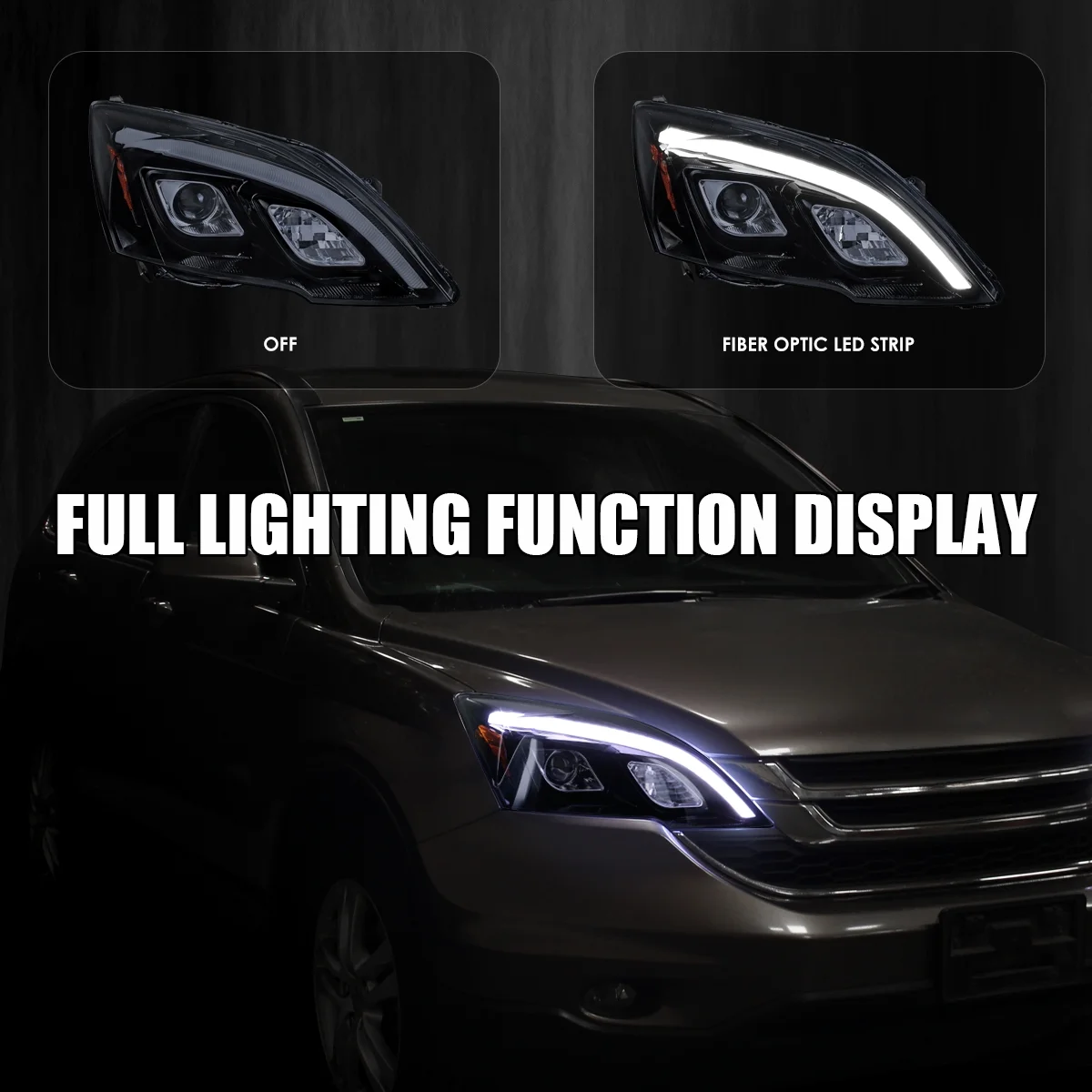 JDM Glossy Black Smoke LED Projector Headlights Compatible with 2007-2011 Honda CR-V, Left + Right Pair Headlamps Assembly(Glossy Black Housing Smoke Lens) - Image 2