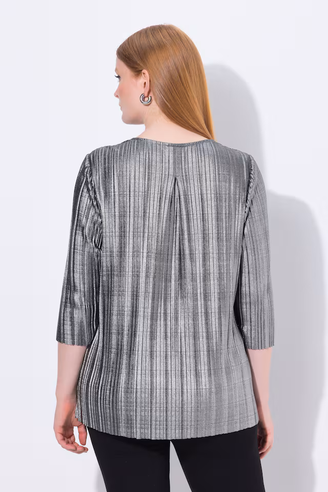 Silver Pleated 3/4 Sleeve Blouse