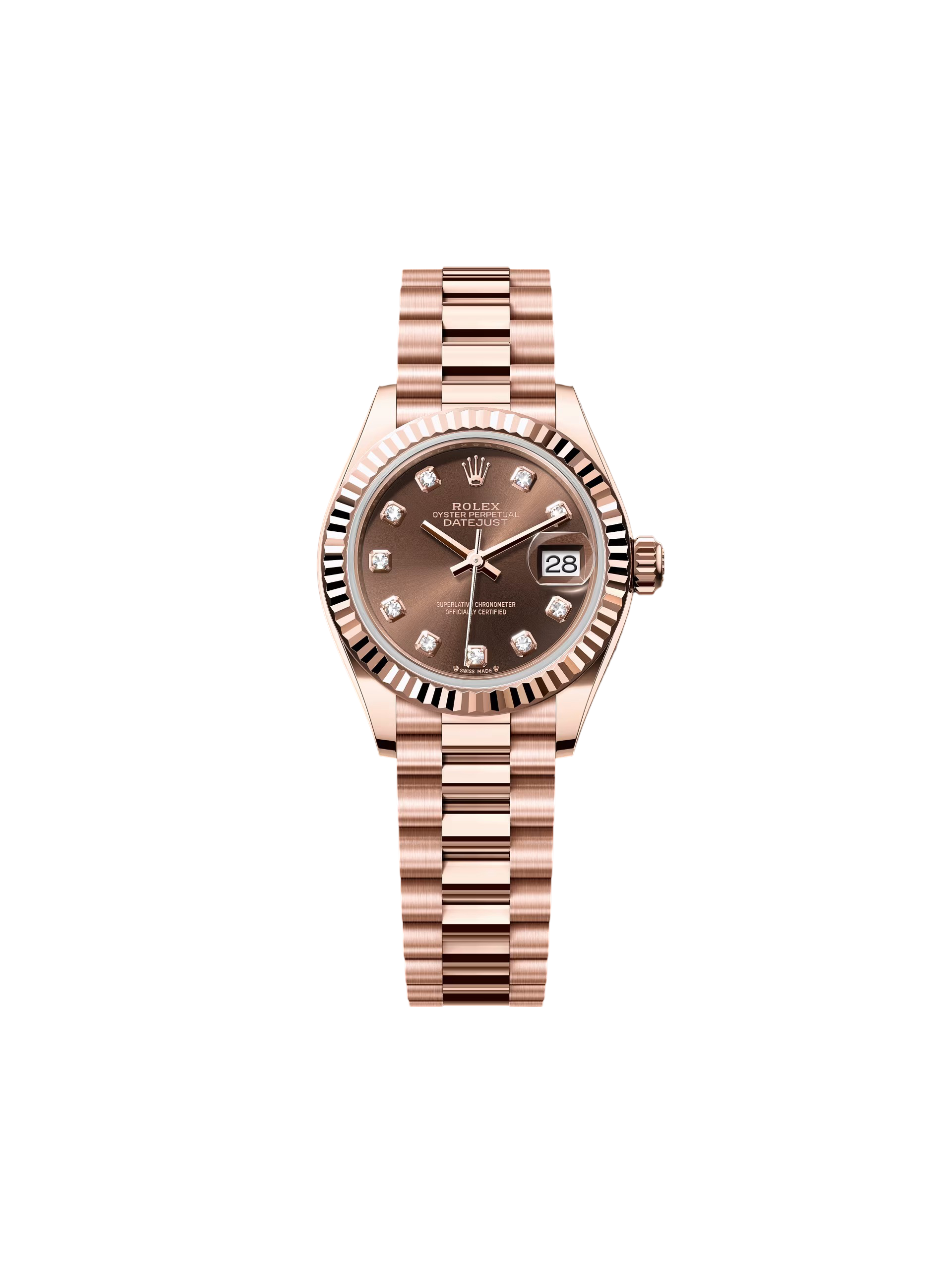 【Super Clone】RLX Lady-Datejust 28mm 279175 Chocolate Diamond-Set Dial President Everose Gold