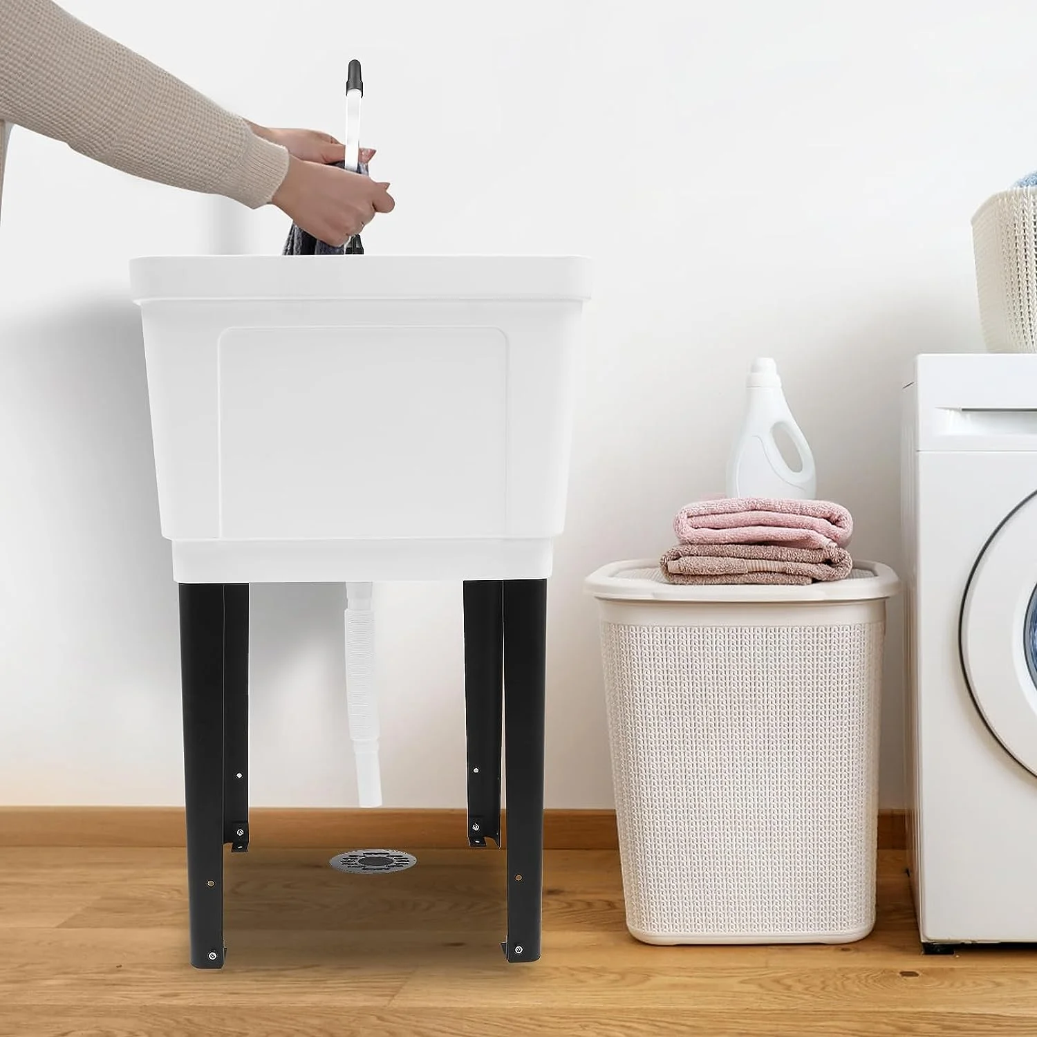 Freestanding Utility Sink, Utility Sink Extra-Deep Laundry Tub, Freestanding Plastic Utility Sink Laundry Tub Sink for Basement, Laundry Room, Garage or Shop (White)(White 33.07IN H) - Image 3