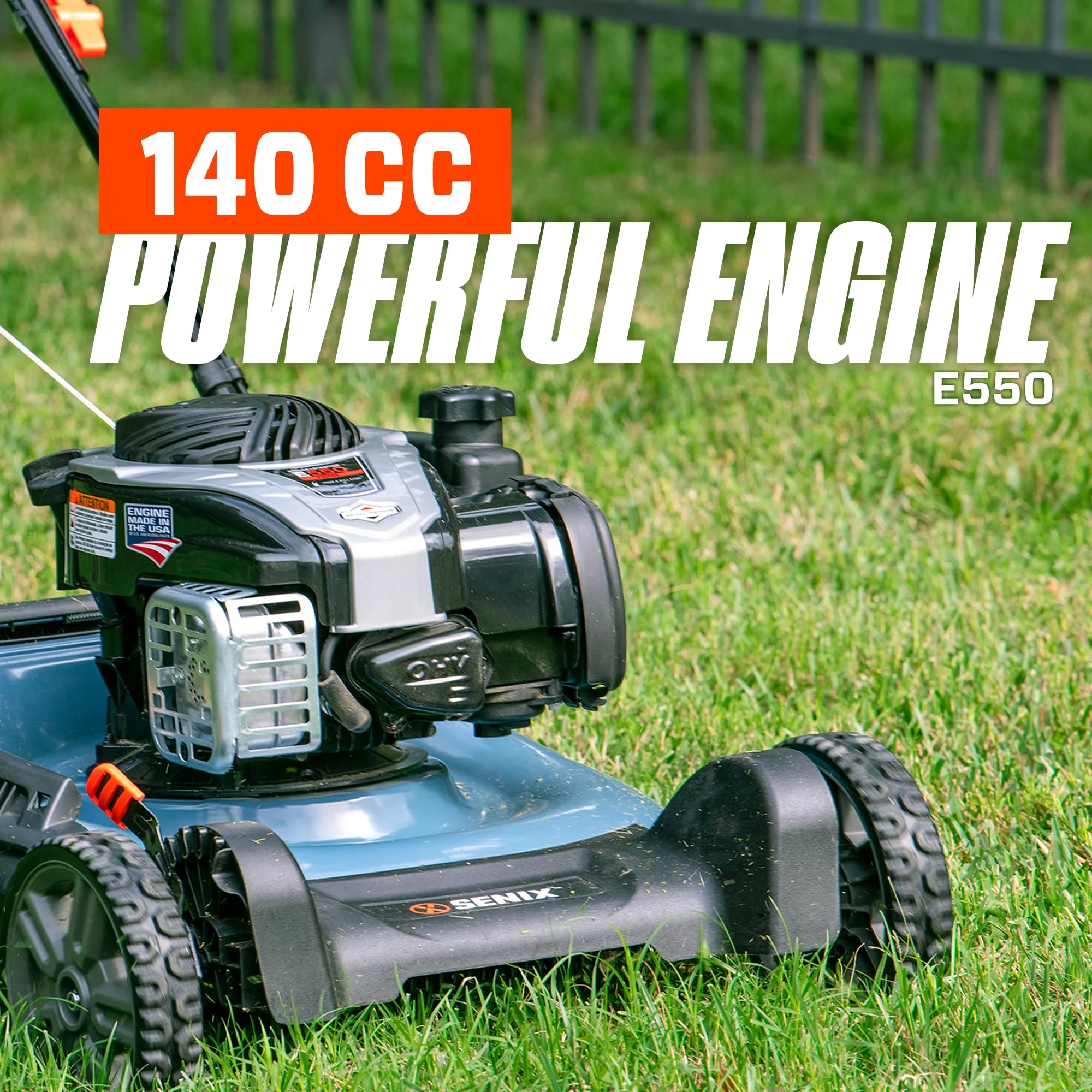 Gas Lawn Mower 21in Cutting Blade 22in Cutting Deck, 140cc 4-Cycle Made in USA Engine, 3-In-1, 6-Height Adjustment, 11" Rear Wheels, LSPG-M7(Mulch) - Image 8