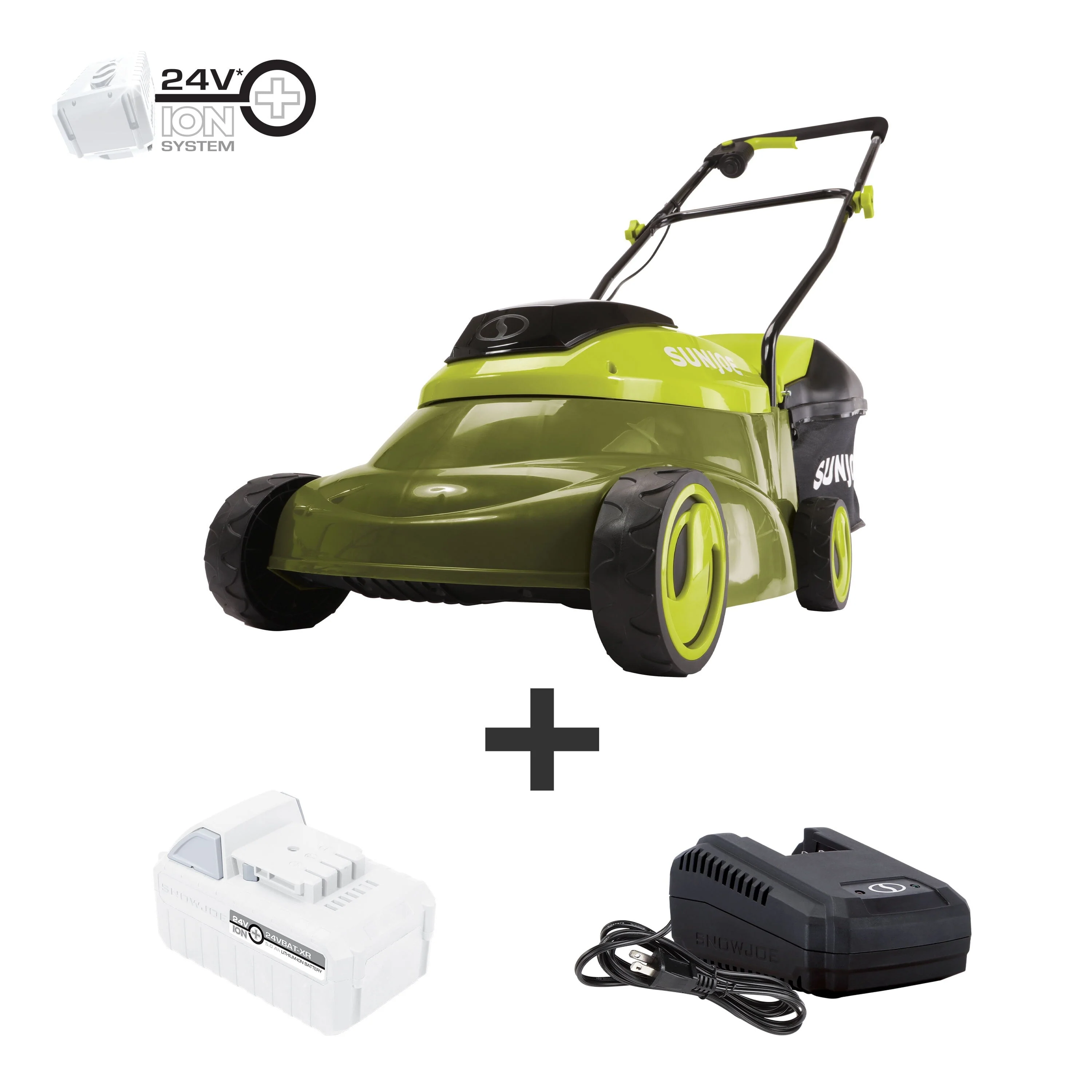 Sun Joe 24V Cordless 14 - Inch Walk - Behind Push Lawn Mower, 3 - Position, Brushless Motor, 5.0 - Ah Battery & Charger