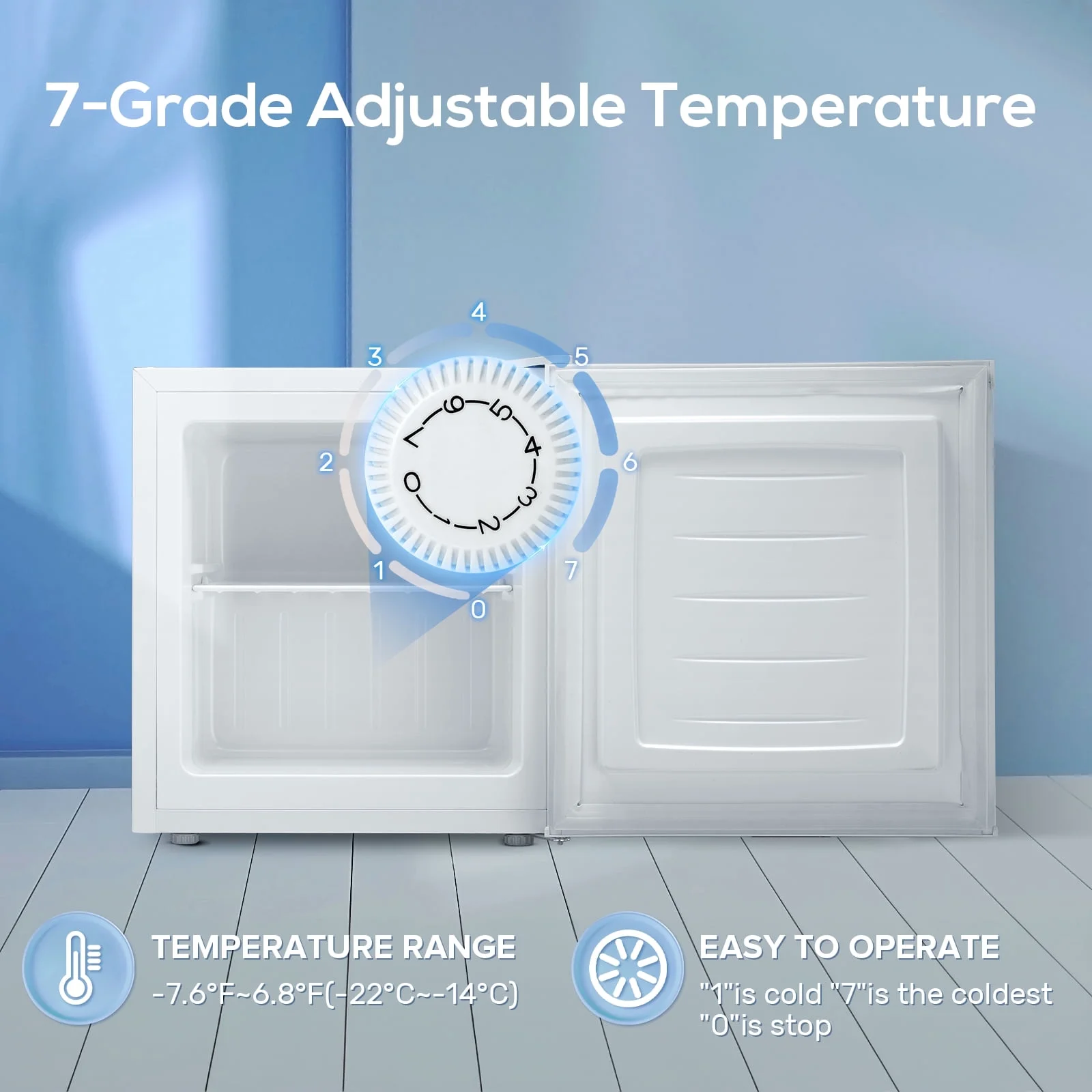 Upright Freezer, 1.2cu.ft Mini Freezer with Adjustable Thermostat Removable Shelves, Stand Up Freezer for Home/Office/Dorm, White(White) - Image 6