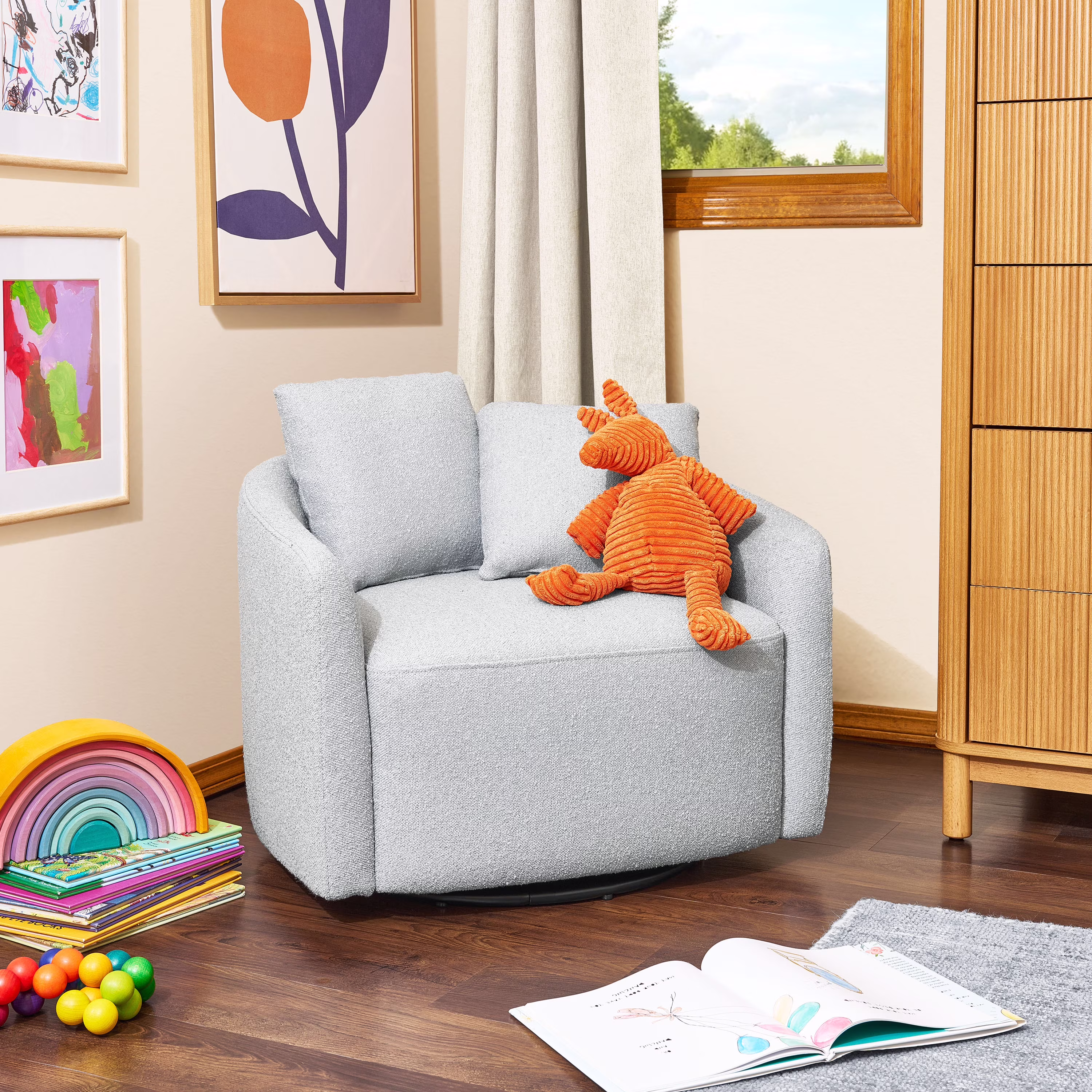 Beautiful Drew Kids Accent Chair, Cornflower Bouclé Fabric(Cornflower Blue)