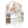 Gymax Kids Vanity 2 in 1 Princess Makeup Desk Chair Set Safe Tri fold Mirror White(Pink) Image 4