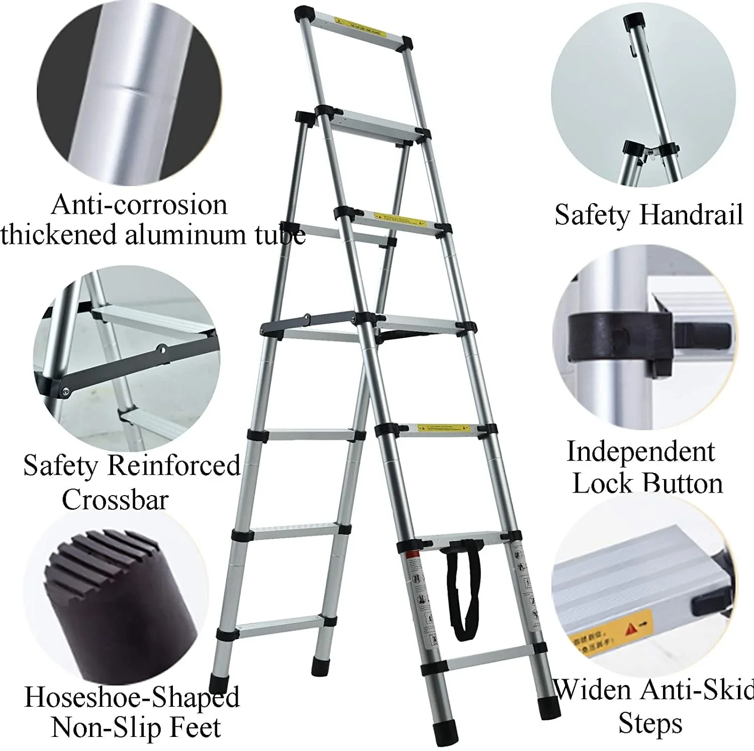 6+5 Telescopic Step Ladder Aluminium Heavy Duty 150KG/330lb Folding Portable Extendable Anti-Slip Stepladder for Home Garden Office Garage Home Loft DIY
