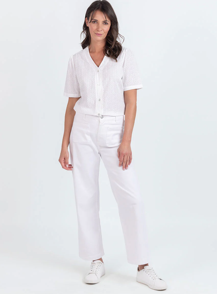 Chemisier femme brodé en coton blanc naturel