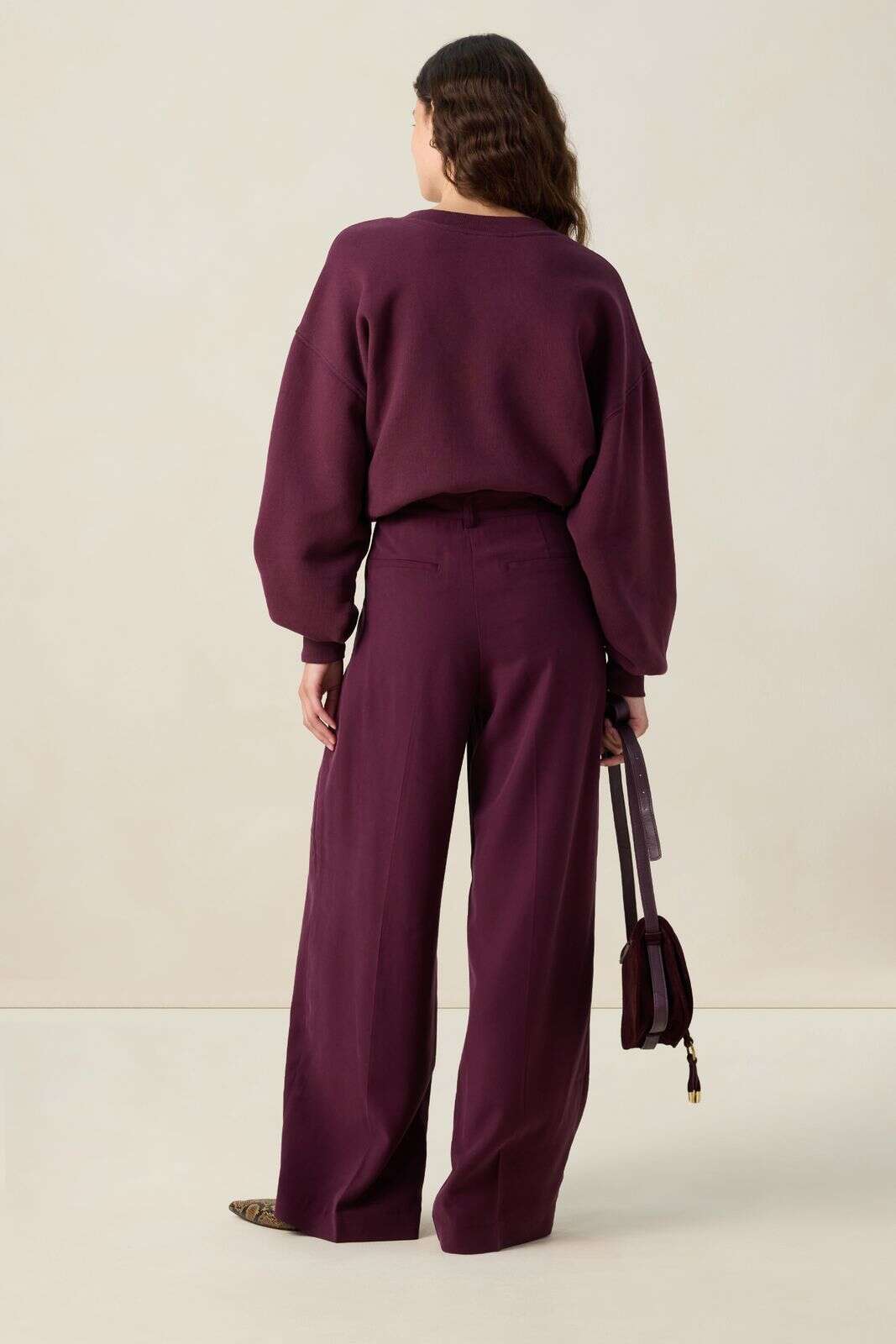 Donkerrode high waist wide leg broek