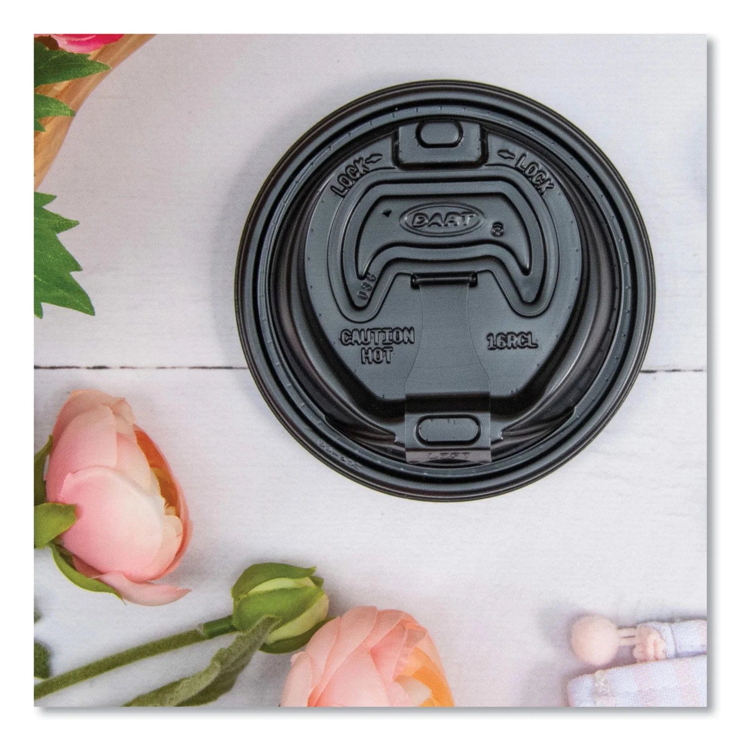 Dart Optima Reclosable Lid, Fits 12 oz to 24 oz Foam Cups, Black, 100 Pack, 10 Packs/Carton