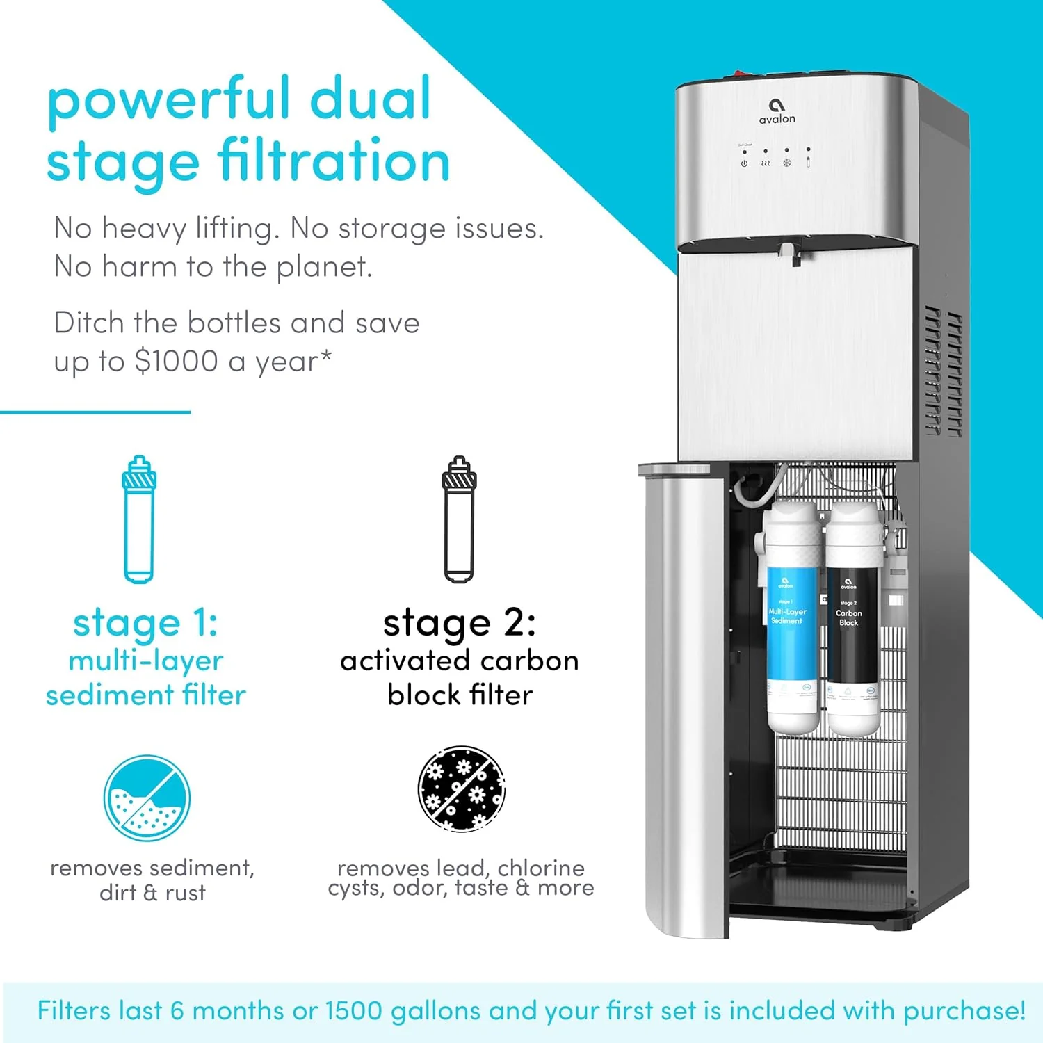 Fontaine à eau sans bouteille autonettoyante Avalon, distributeur d'eau à 3 réglages de température