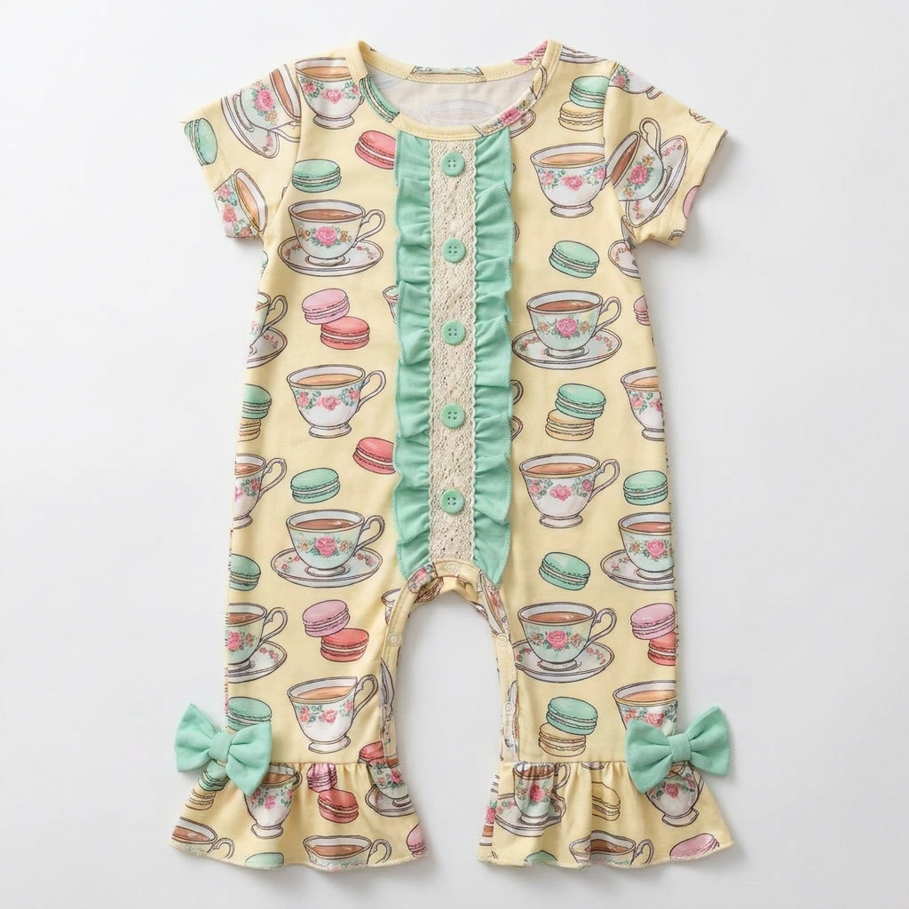 Cotton Cute Daisy Printed Romper Ruffle Bow Baby Girl Jumpsuit Bodysuit Beach Party Holiday Picnic