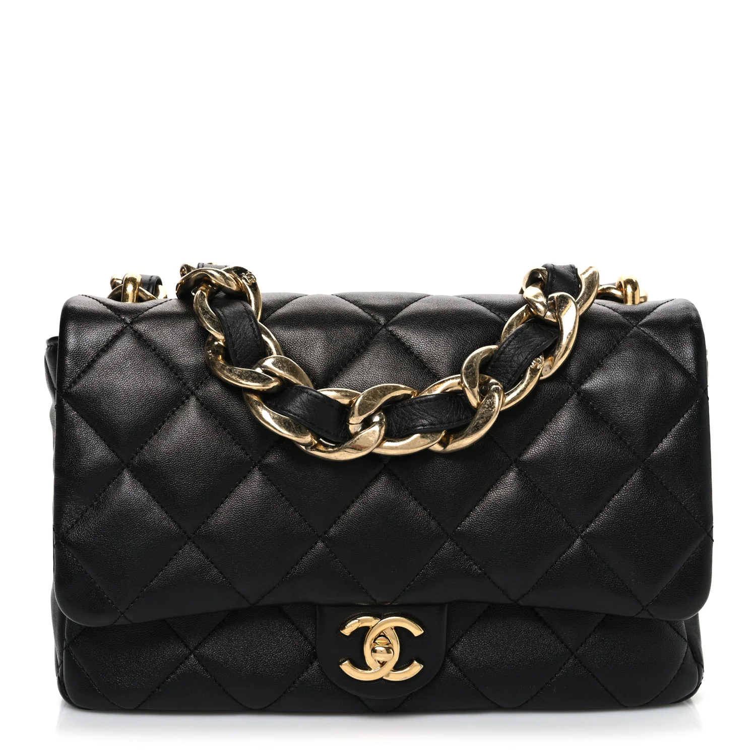 Lambskin Quilted Large CC Funky Town Flap Black