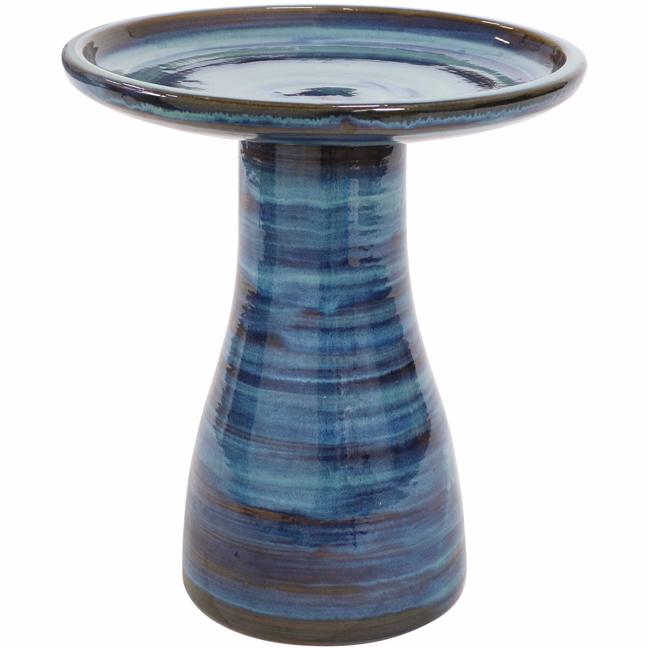 Freestanding Ceramic Outdoor Bird Bath, Glazed, UV-Resistant Galaxy Blue Finish(Galaxy Blue)