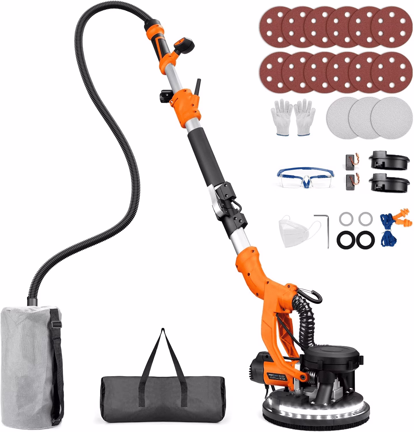 Drywall Sander, 1000W Popcorn Ceiling Removal Tool, Automatic Drywall Sander with Vacuum Dust Collection, LED Light, 6 Variable Speed 800-2200RPM,15Pcs Sanding Discs, Foldable Extendable Handle