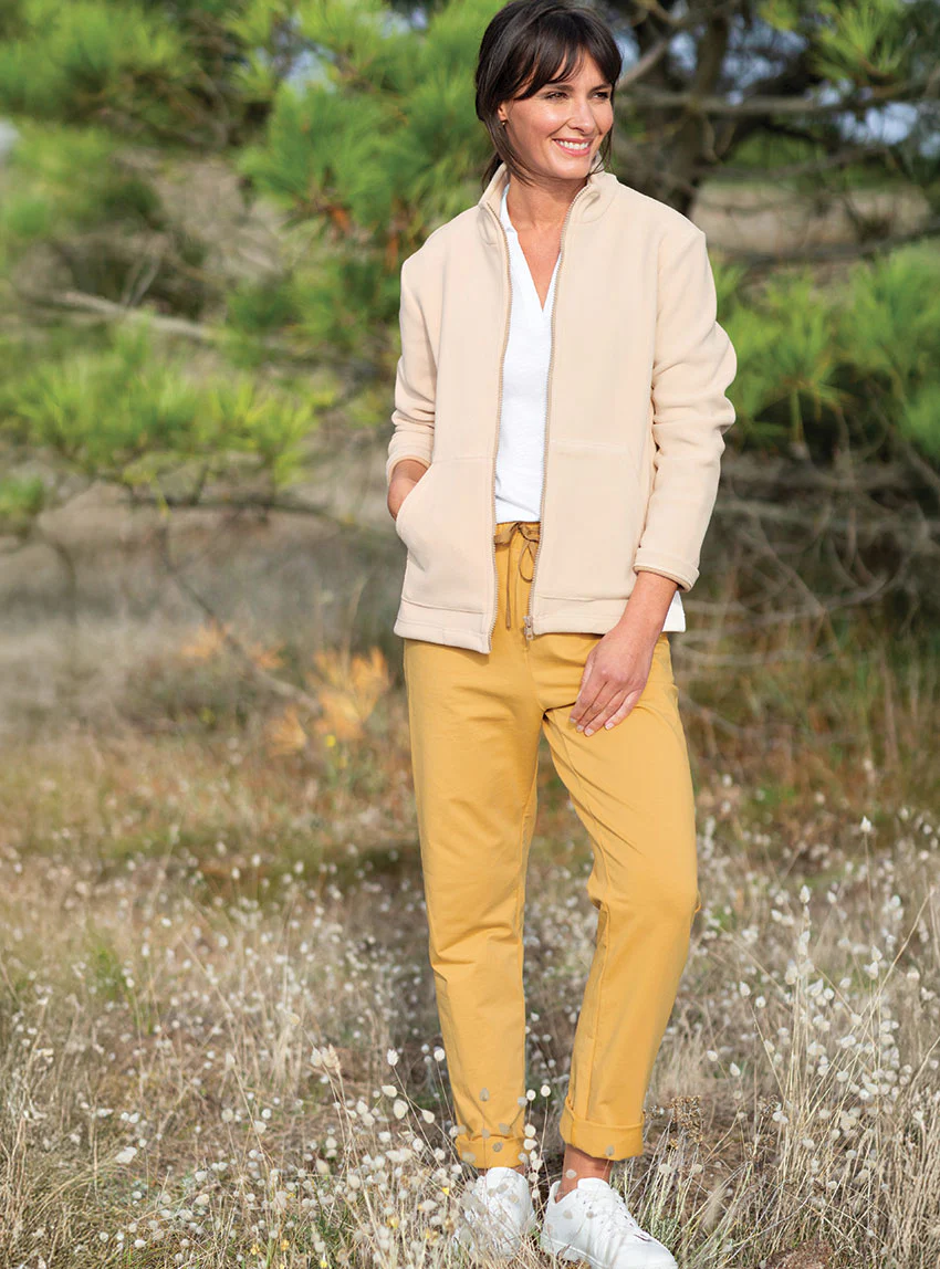 Pantalon femme molleton coton jaune miel
