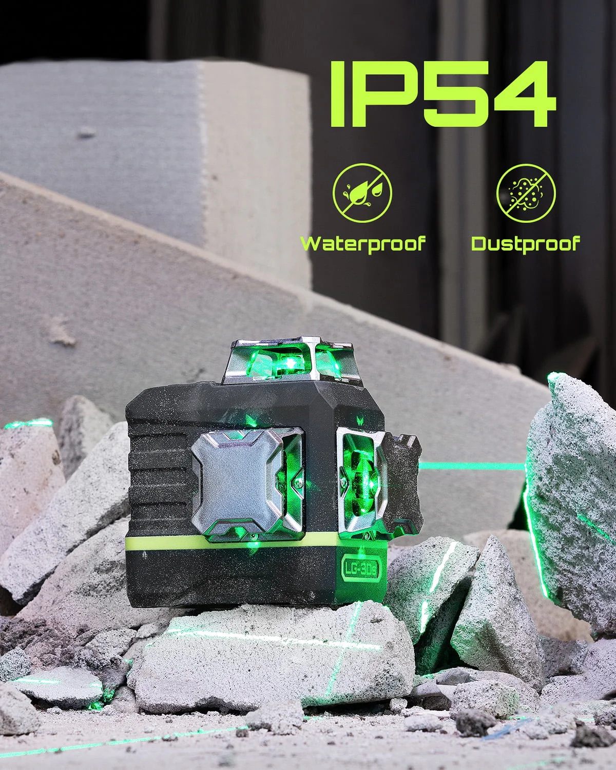Laser Level 3x360�� LASGOO with Remote Control, 2 Rechargeable Batteries, 100FT Range, 360�� Magnetic Rotating Stand, IP54, 3Ds