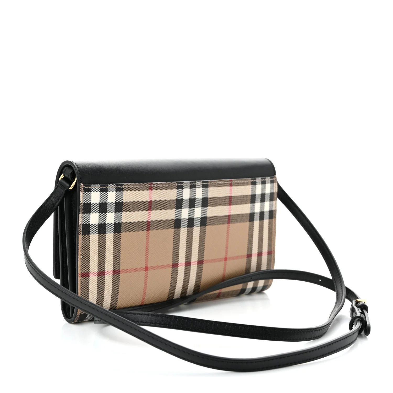 Calfskin Vintage Check Hannah Wallet with Detachable Strap Black