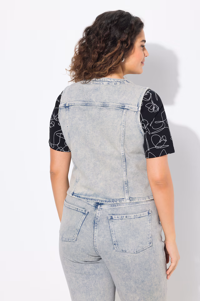 Light Wash Pointed Hem Denim Vest