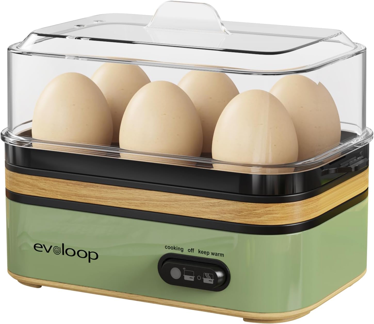 Evoloop Rapid Egg Cooker Electric 6 Eggs Capacity, Soft, Medium, Hard Boiled, Poacher, Omelet Maker Egg Poacher With Auto Shut-Off, BPA Free