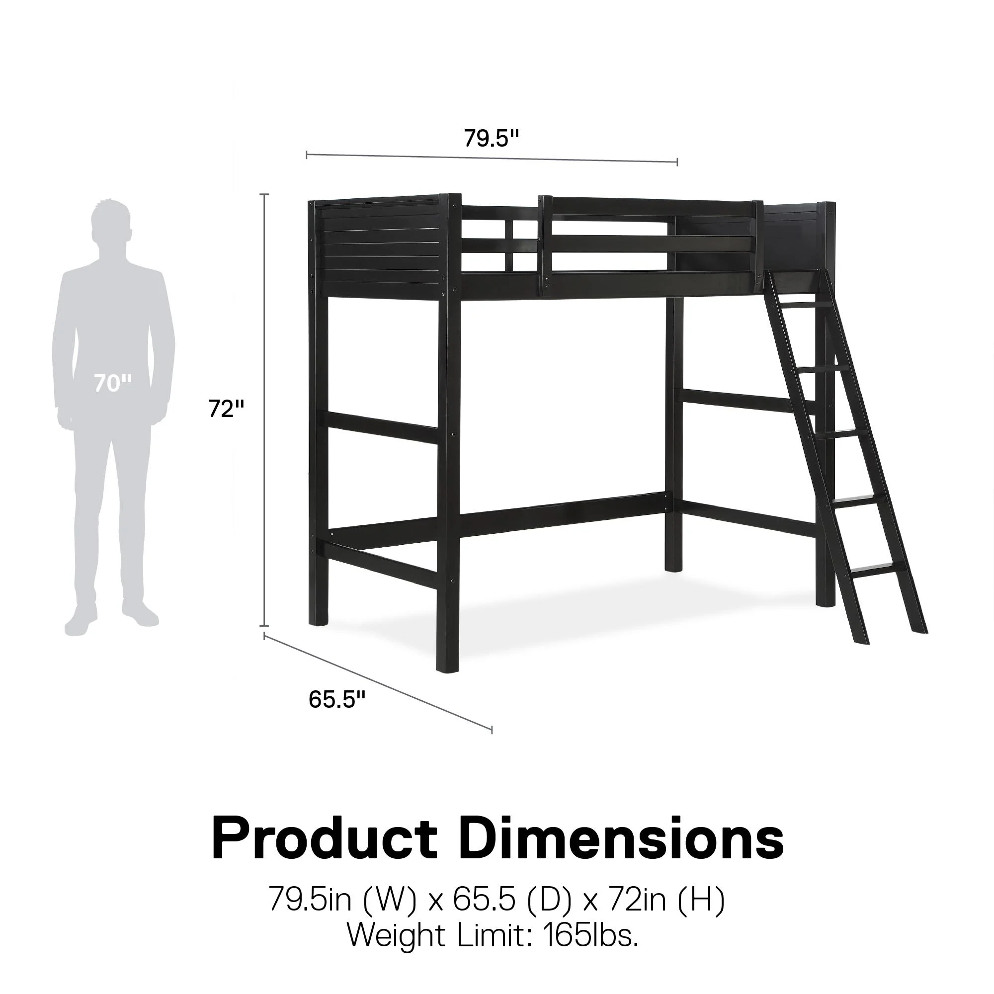 Your Zone Kiarah Twin Loft Bed with Ladder, White
