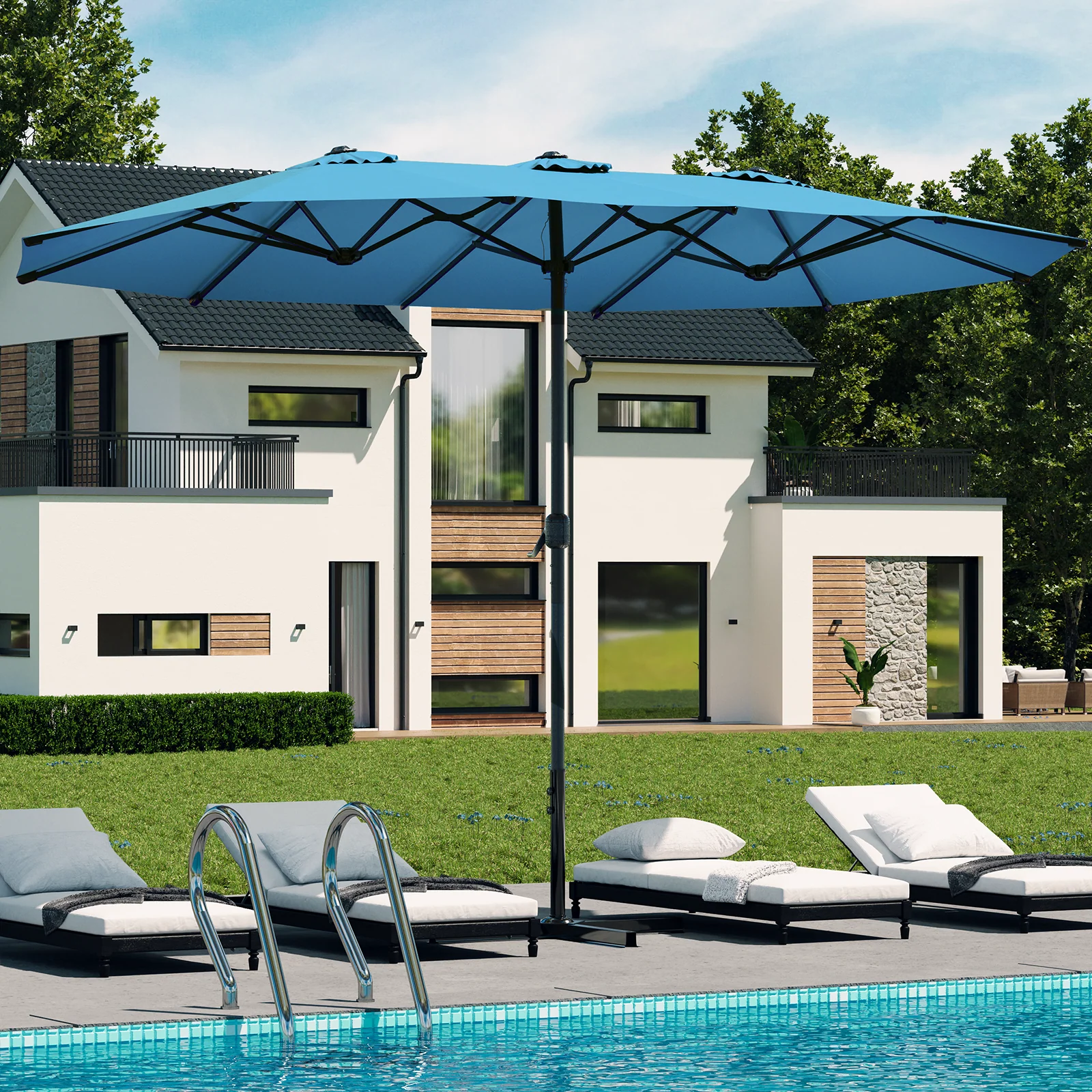 AECOJOY 15x9ft Double-Sided Patio Umbrella, Blue