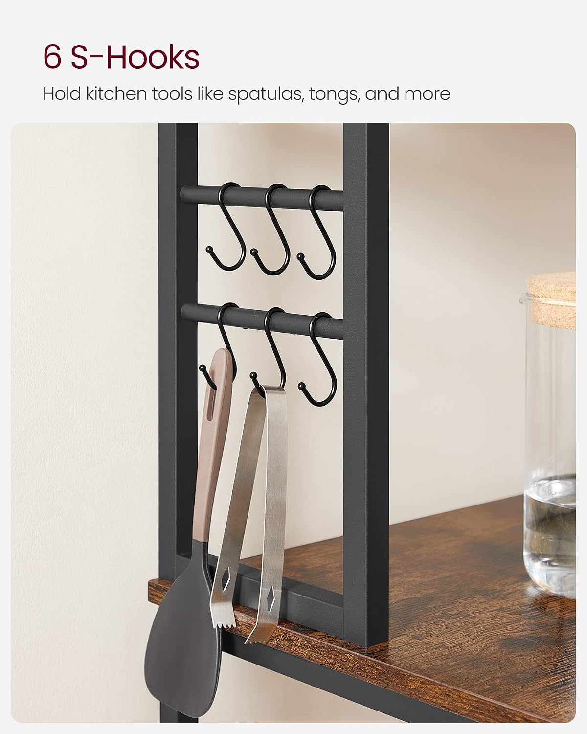 VASAGLE Coffee Bar, 31.5 Inches 6-Tier Baker's Rack with 6 Hooks