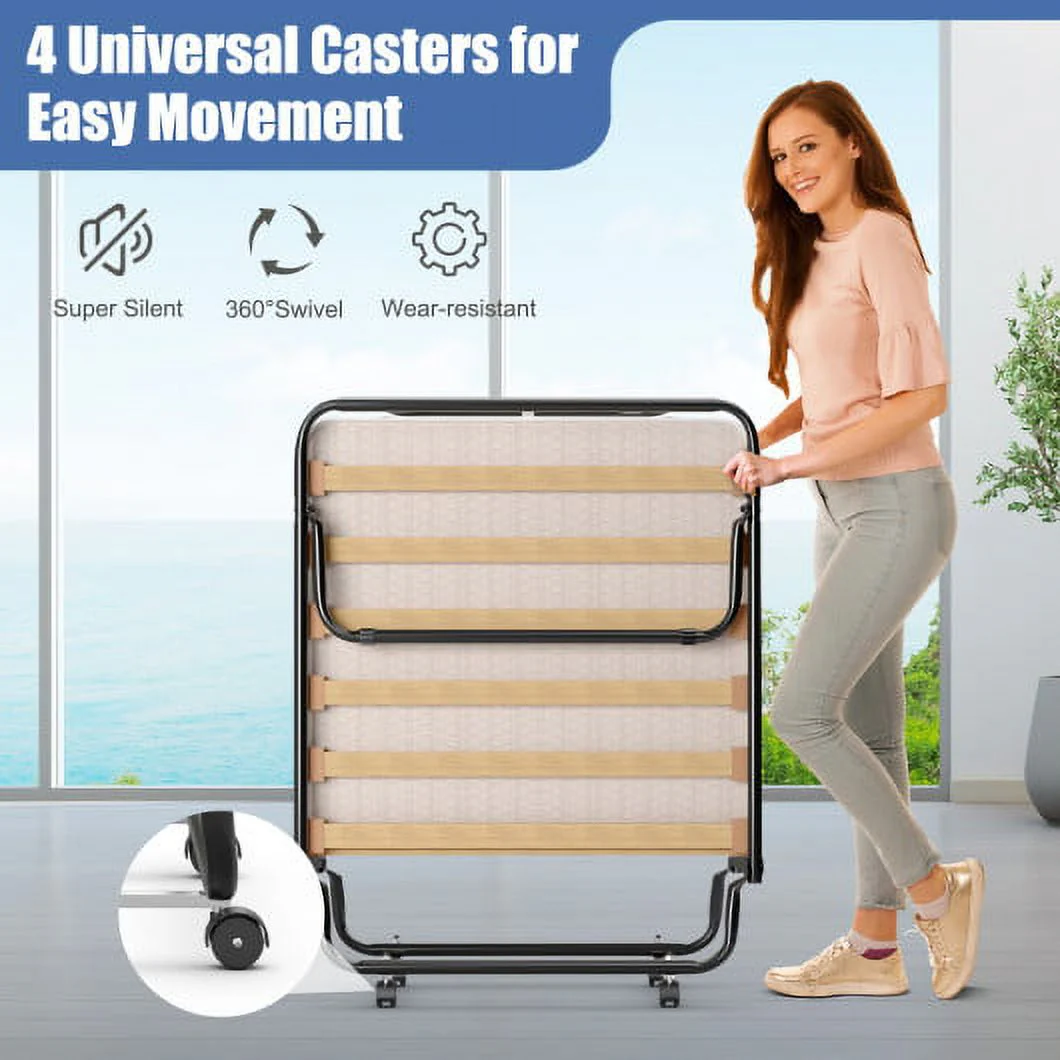 Portable Folding Bed with Memory Foam Mattress and Sturdy Metal Frame Made in Italy - Beige