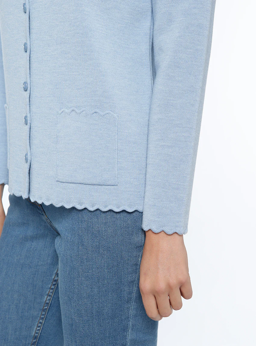 Cardigan femme en laine mérinos Bleu Ciel Chiné