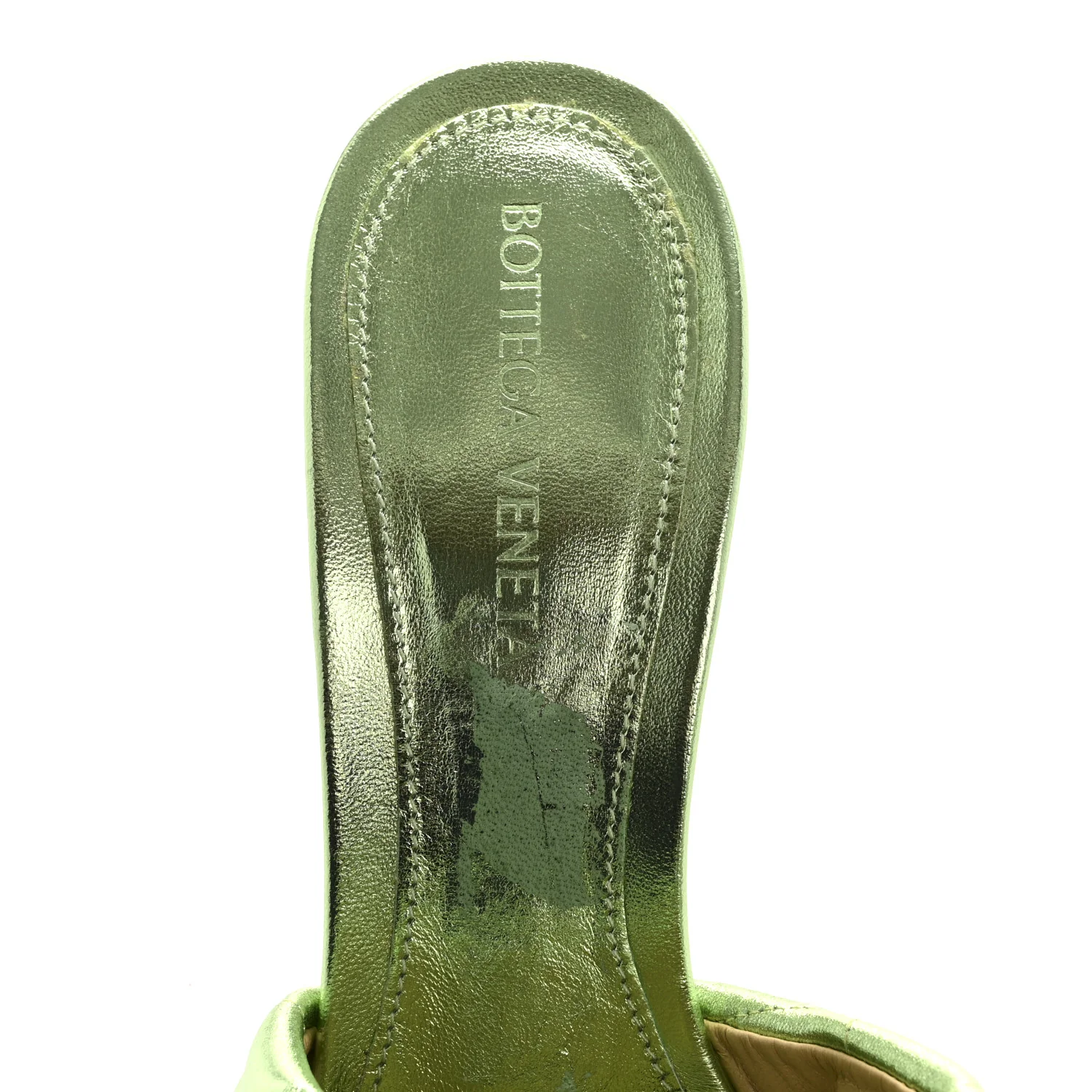 Metallic Nappa Reflection Matelasse Padded Mule Sandals 37.5 Pistachio