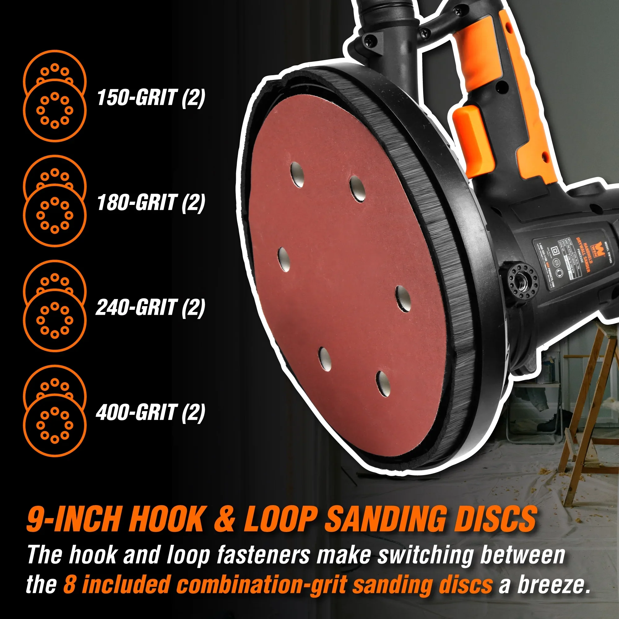 WEN 10-Amp Variable Speed Handheld Drywall Sander with Dust Hose and Collection Bag