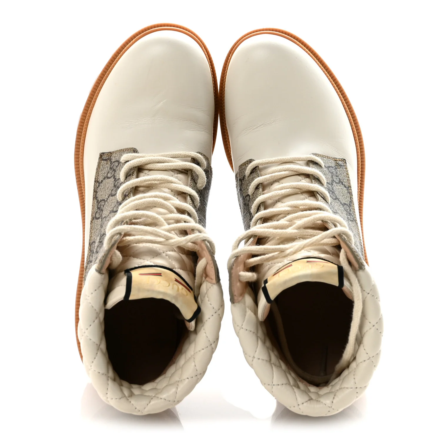 Apollo Calfskin GG Supreme Nappa Samoa Quilted Lace Up Ankle Boots 40 Mystic White Beige Ebony