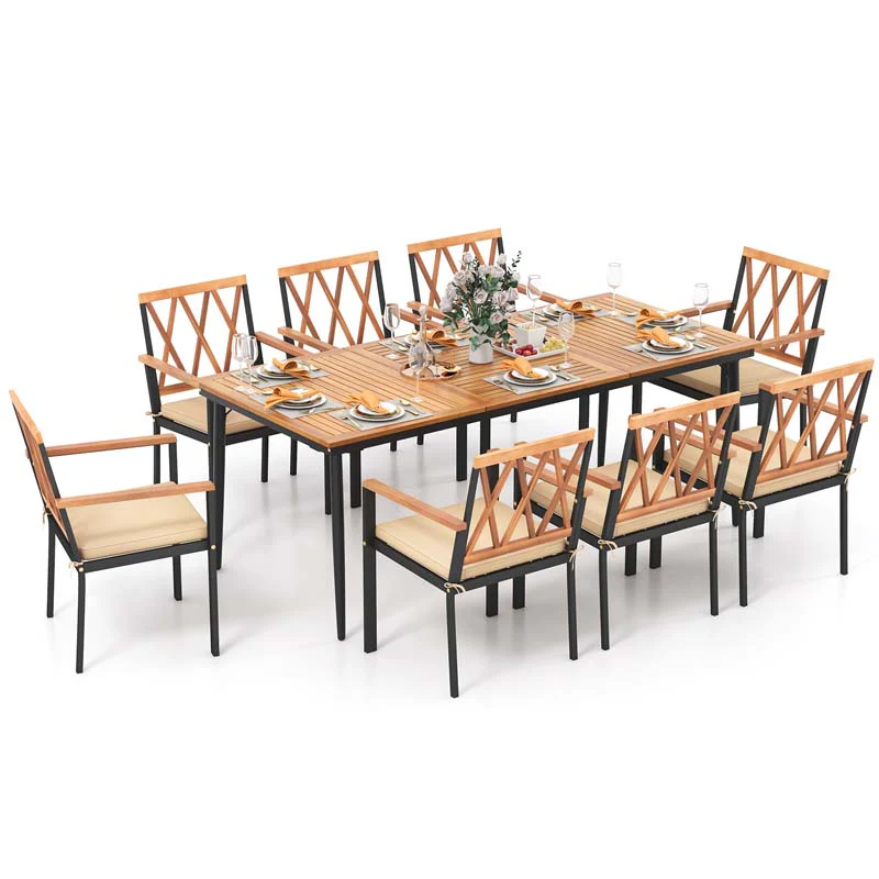 9-Piece Acacia Wood Patio Dining Furniture Set, 79