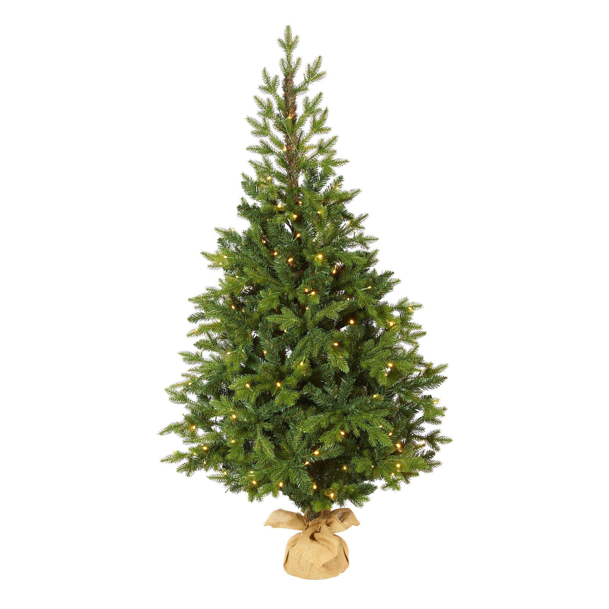 Nearly Natural 4ft. Fraser Fir Natural Look Artificial Christmas Tree with 100 Clear LED Lights, A Burlap Base and 403 Bendable Branches