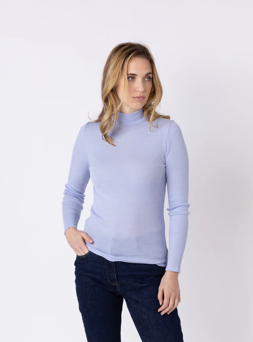 Pull chaussette femme col montant bleu ciel