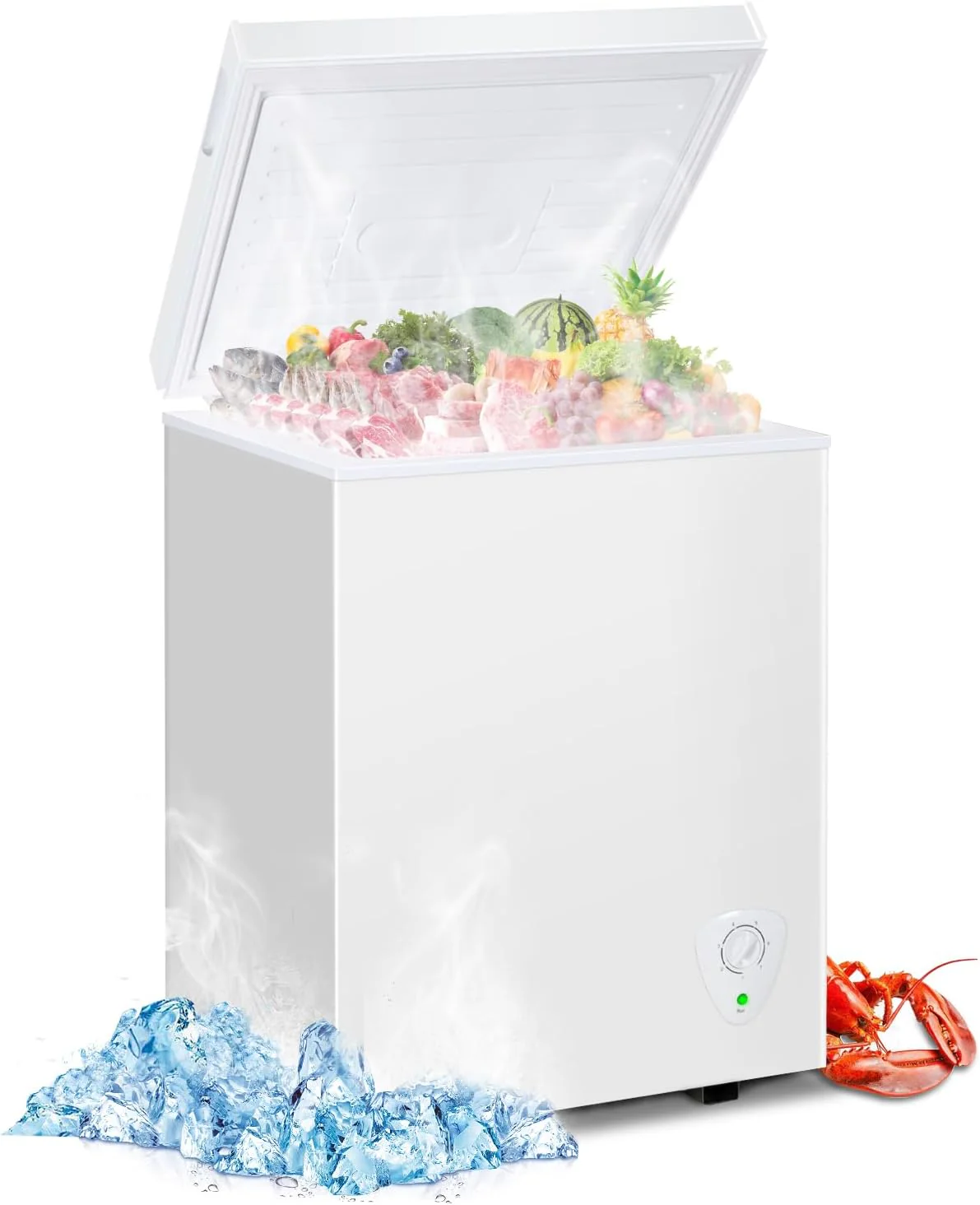 Chest Freezer, Compact Deep Freezer 7 Adjustable Temperature with Removable Basket, Top Open Door Freezer Upright for Apartment Home (3.5 cu.ft.)