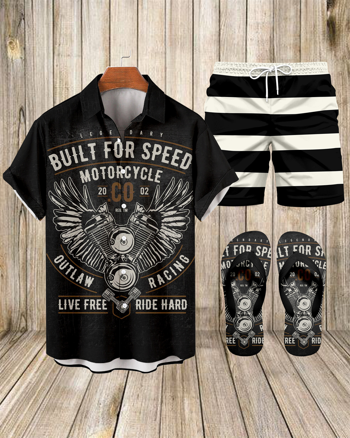 Ensemble trois pièces Suitmens pour homme, chemise imprimée moto modifiée, réf. 064