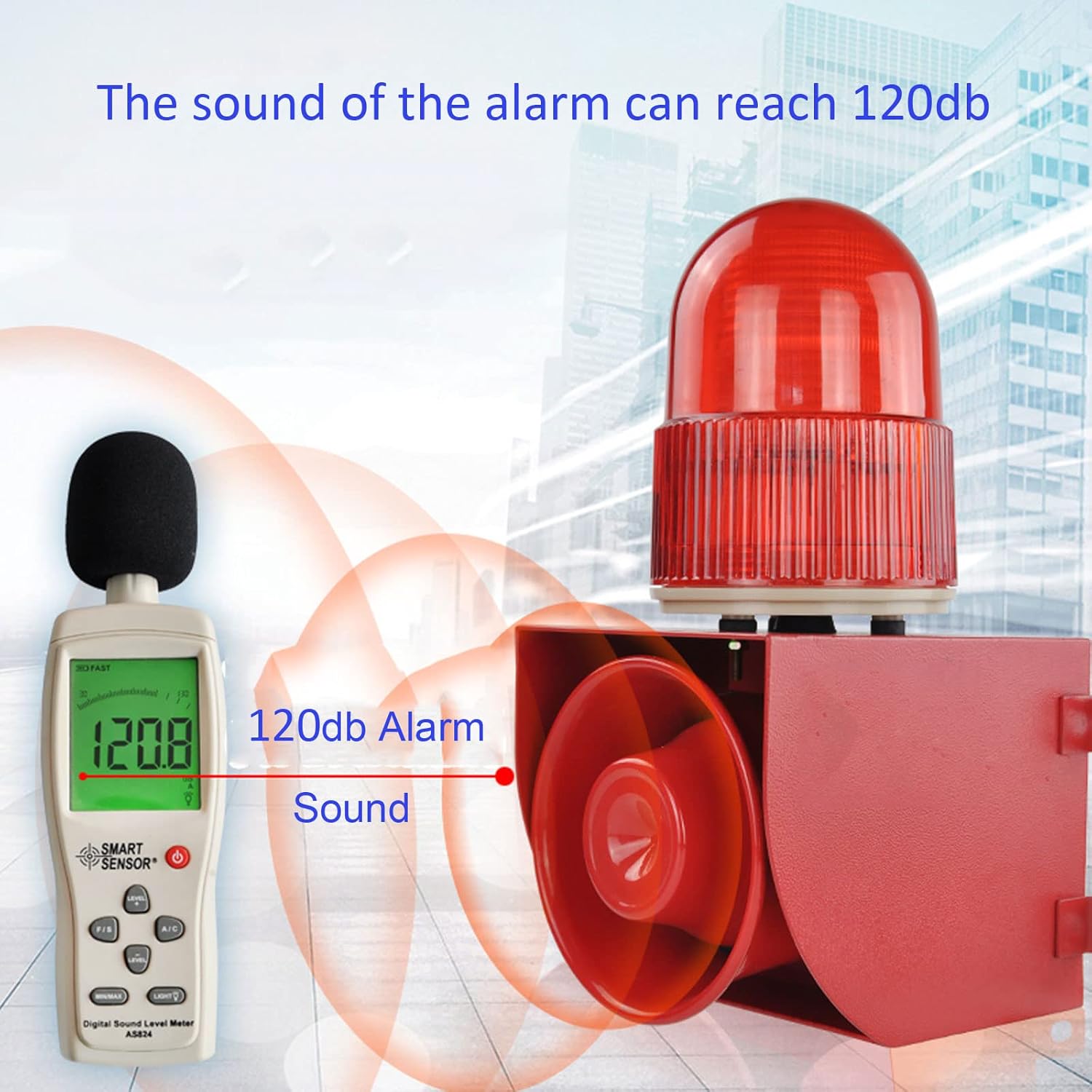 Industrial Sound and Light Alarm Siren - LED Strobe Warning Light 120dB Loud Horn Outdoor Security Siren 25W AC110V