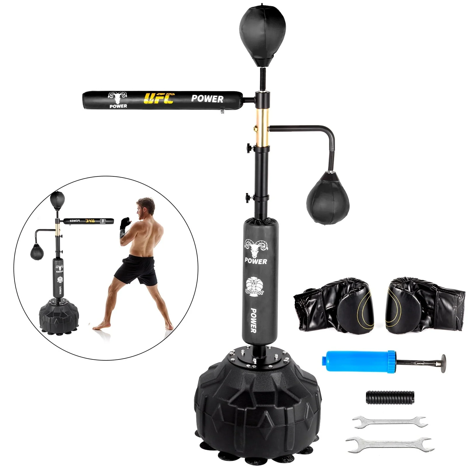 Vevorbrand Boxing Speed Trainer, Rapid - Reflex Boxing Bar, Training Boxing Ball with Reflex Bar & Gloves, Solid Speed Punching Bag Free Standing, Adjustable Height, for Adult&Kid, with Two Ball