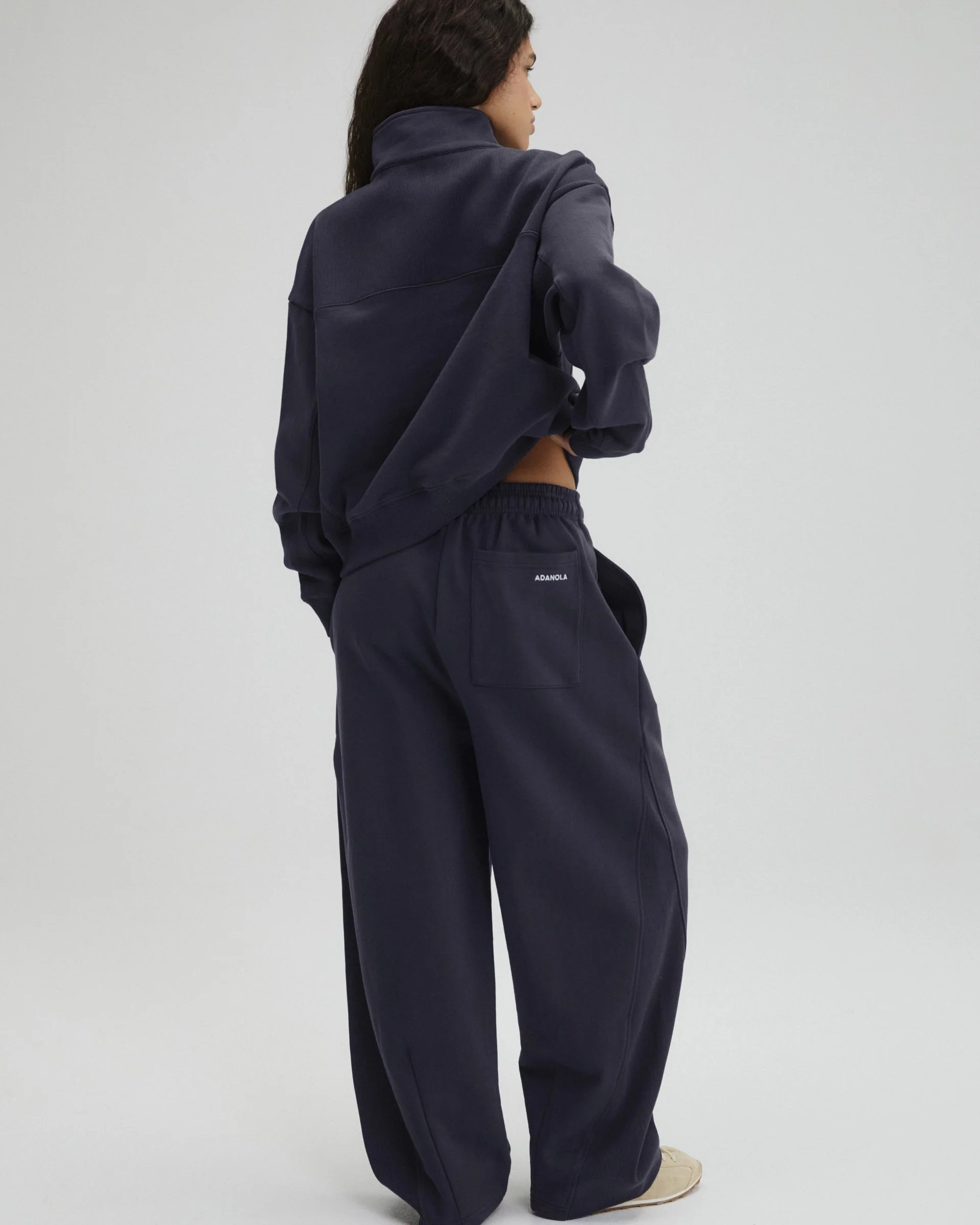 Ribbed Panel Barrel Leg Sweatpants - Midnight Blue