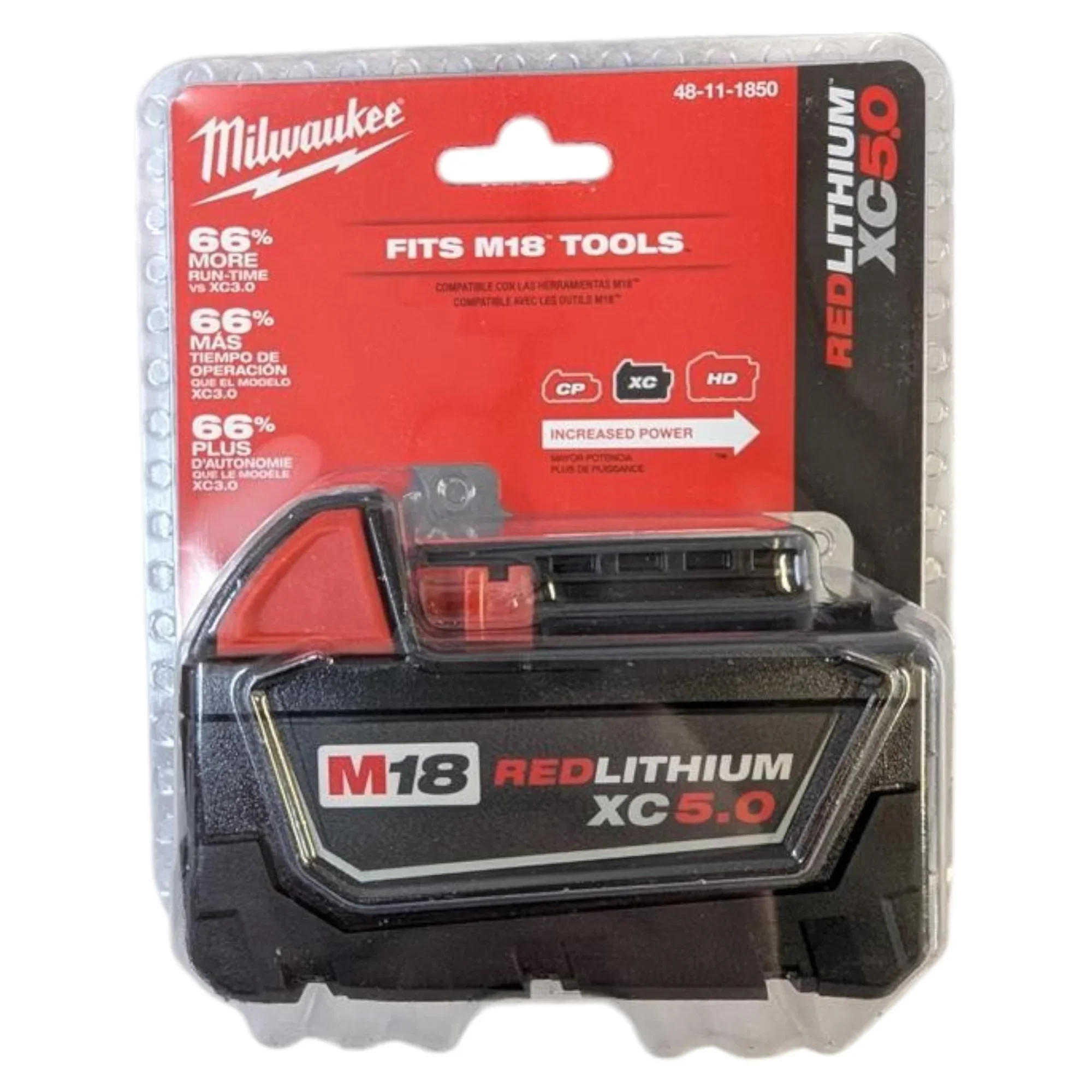 Milwaukee 48-11-1850 M18 REDLITHIUM XC 5.0Ah Battery Pack �C 18V Lithium-Ion Rechargeable Power Tool Battery