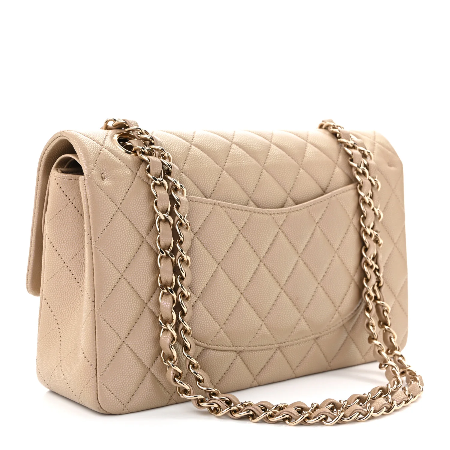 Iridescent Caviar Quilted Medium Double Flap Dark Beige