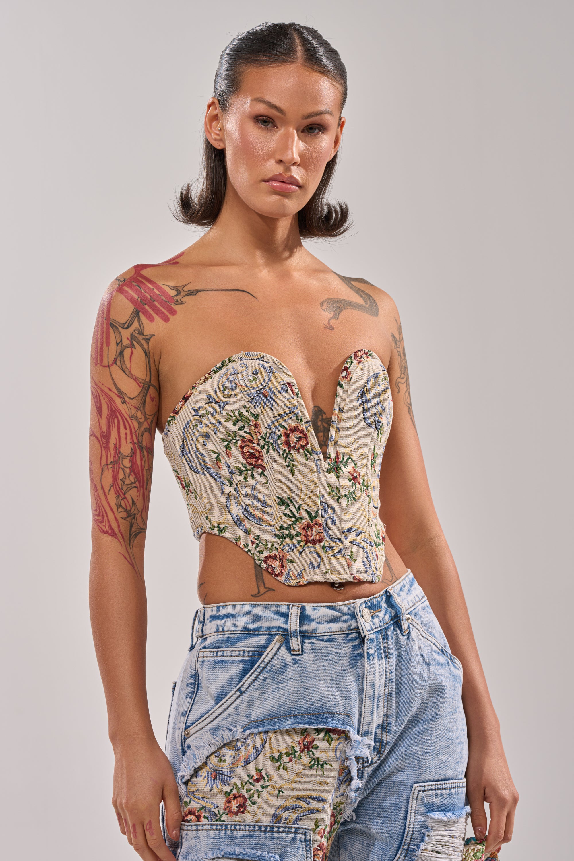 LANA DISTRESSED JACQUARD CORSET - Akira Store